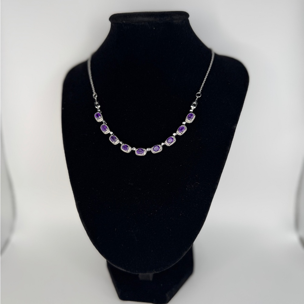 Silver Necklace with Purple Gem Accents - Women Jewelry